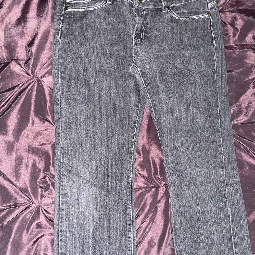 Light Gray Straight Leg Jeans with Subtle Texture